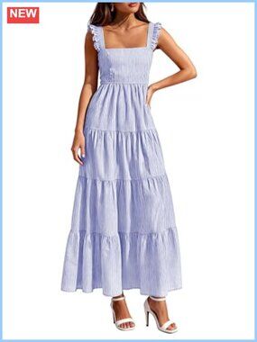 PRETTYGARDEN Women's Summer Striped Maxi Sun Dress with Pockets